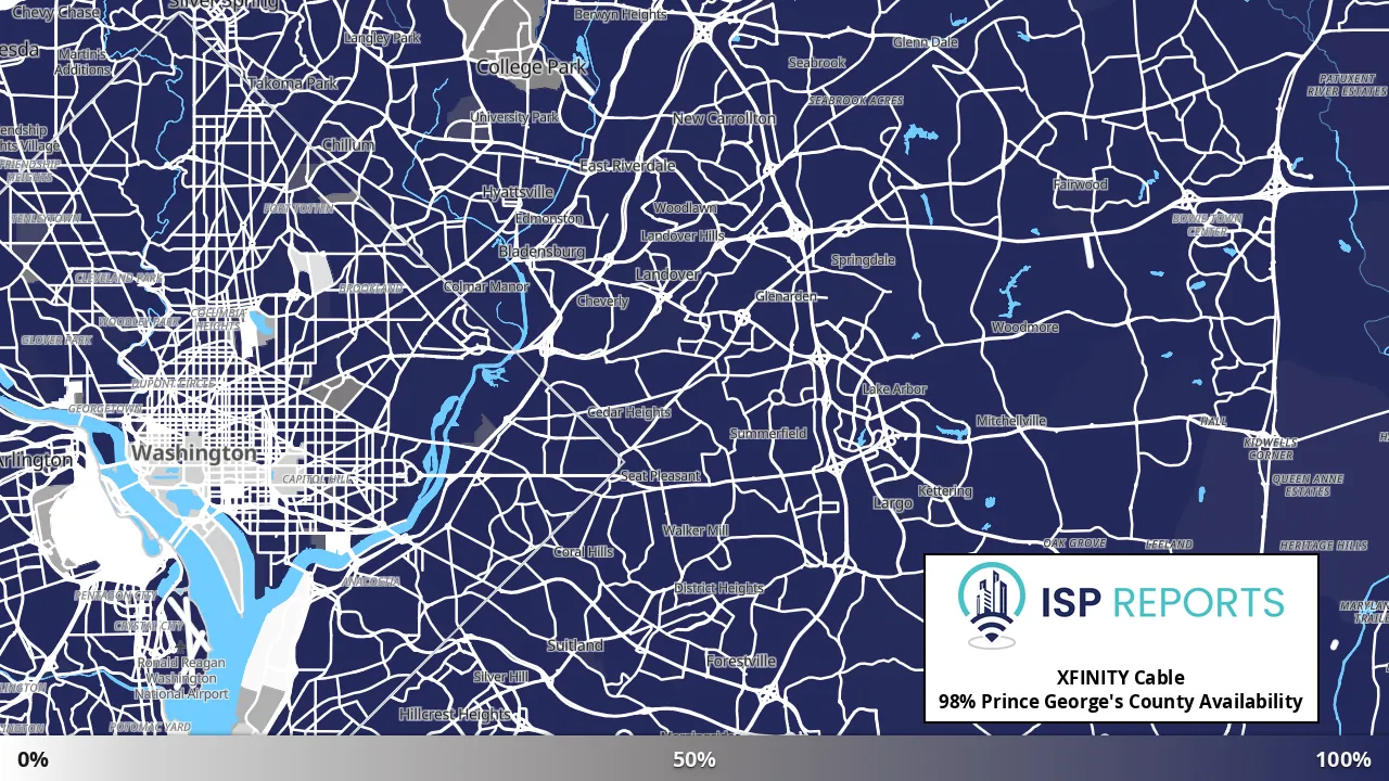 Prince George's County, MD map of internet availability