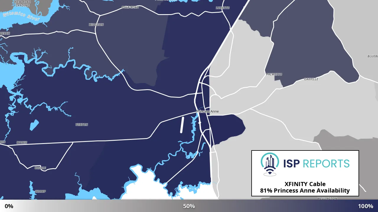 Princess Anne, MD map of internet availability