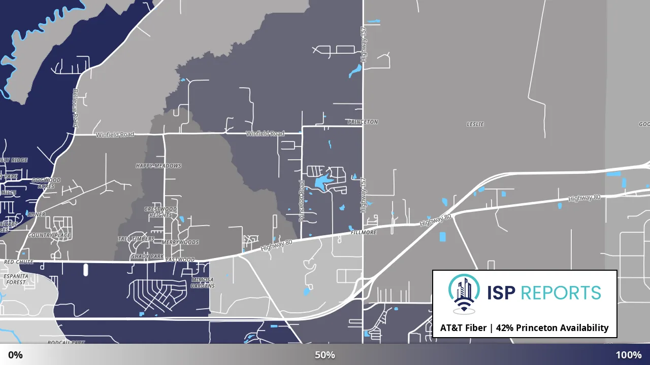 Princeton, LA map of internet availability