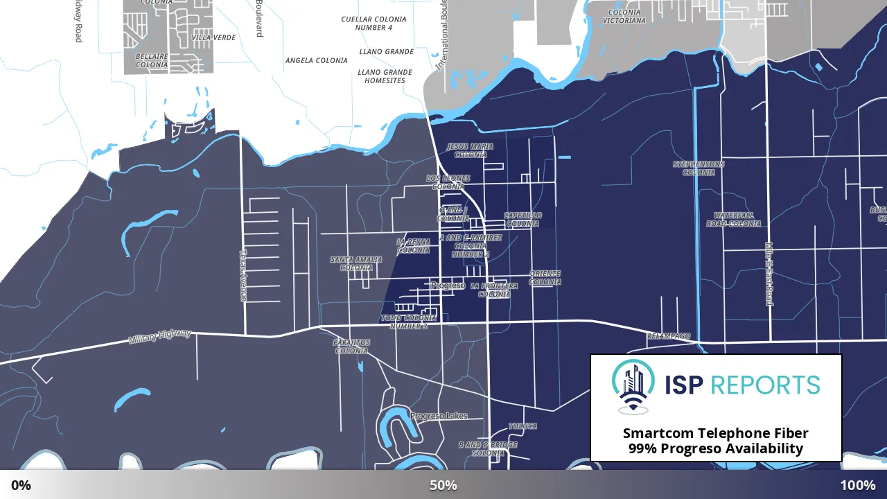 Progreso, TX map of internet availability