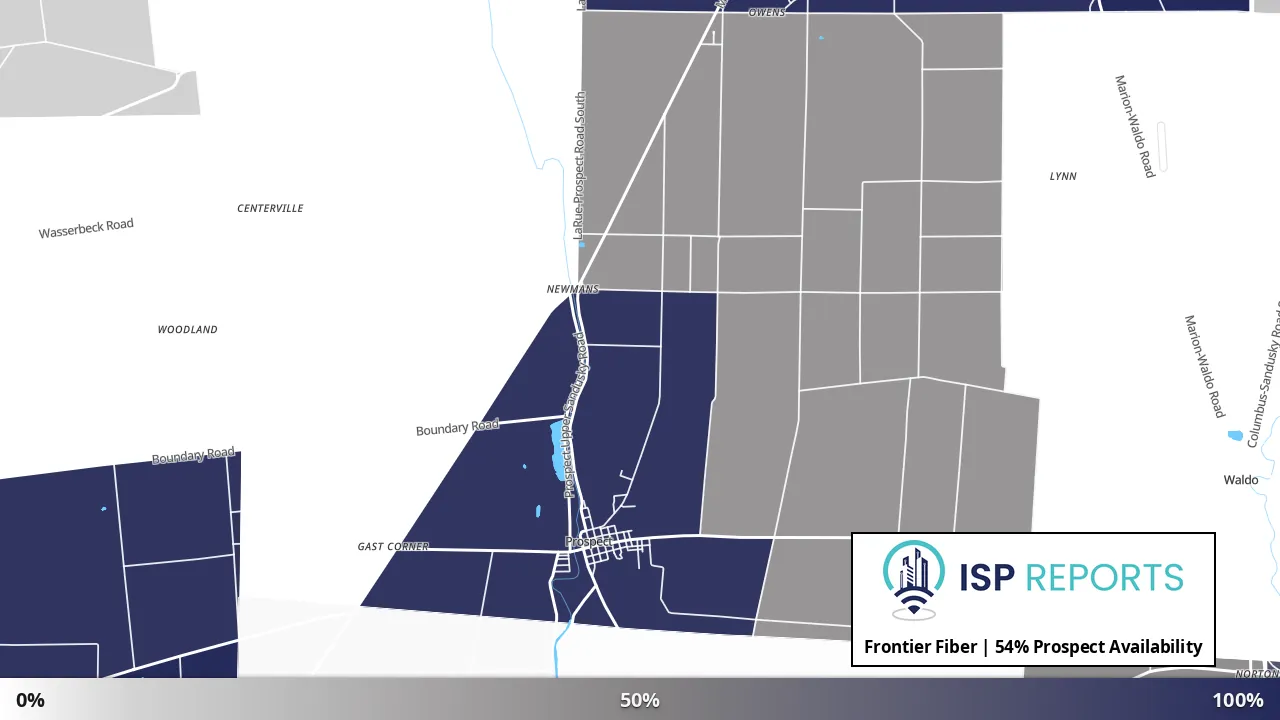 Prospect, OH map of internet availability