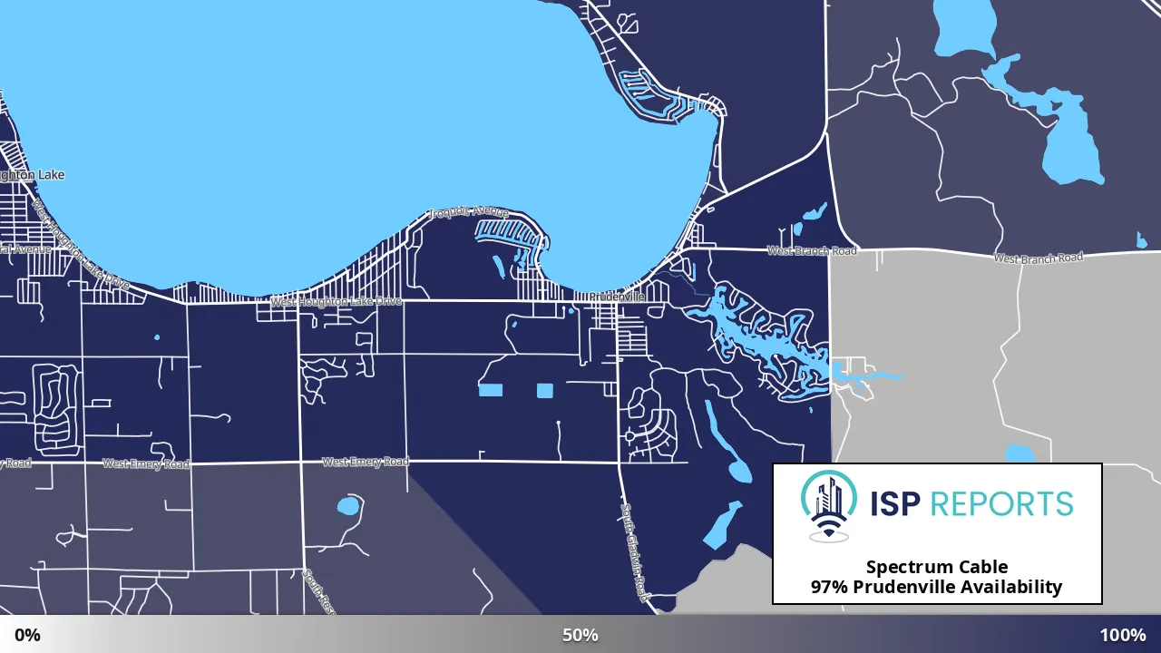 Prudenville, MI map of internet availability