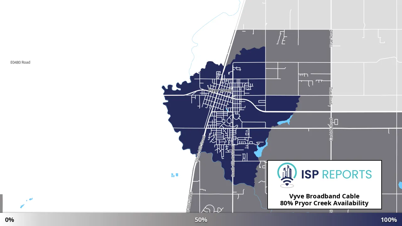 Pryor Creek, OK map of internet availability