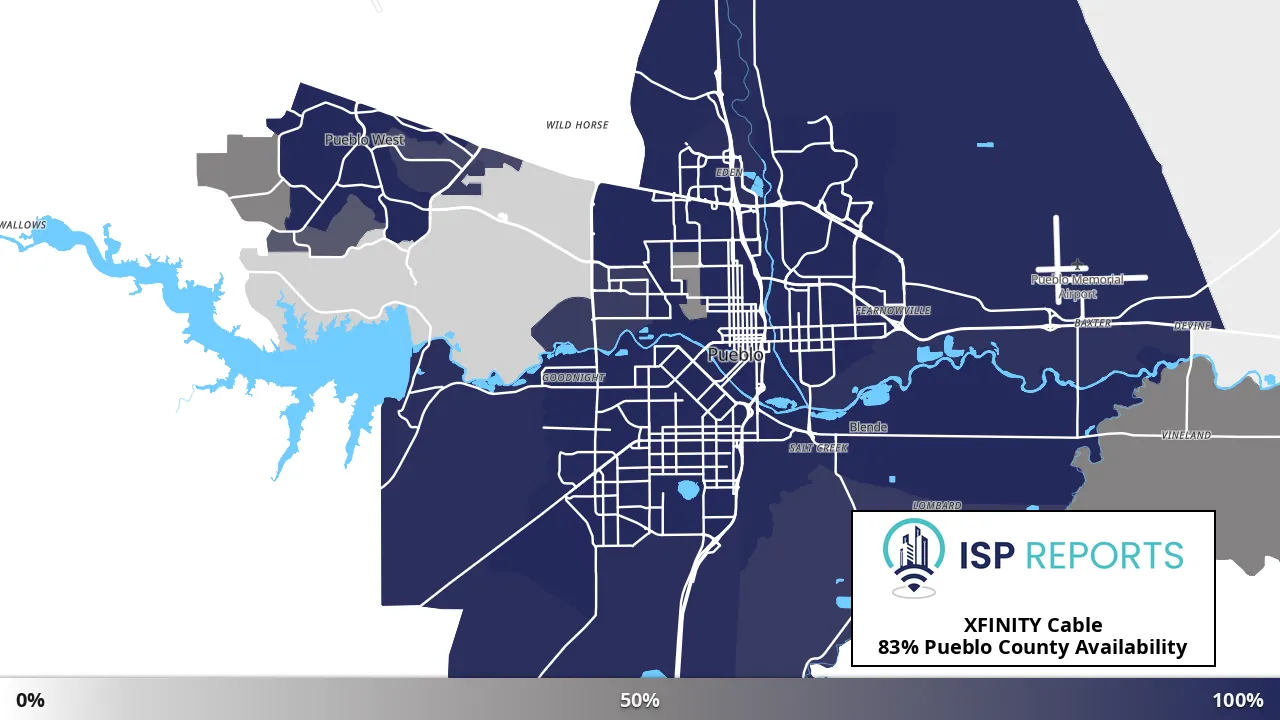 Pueblo County, CO map of internet availability