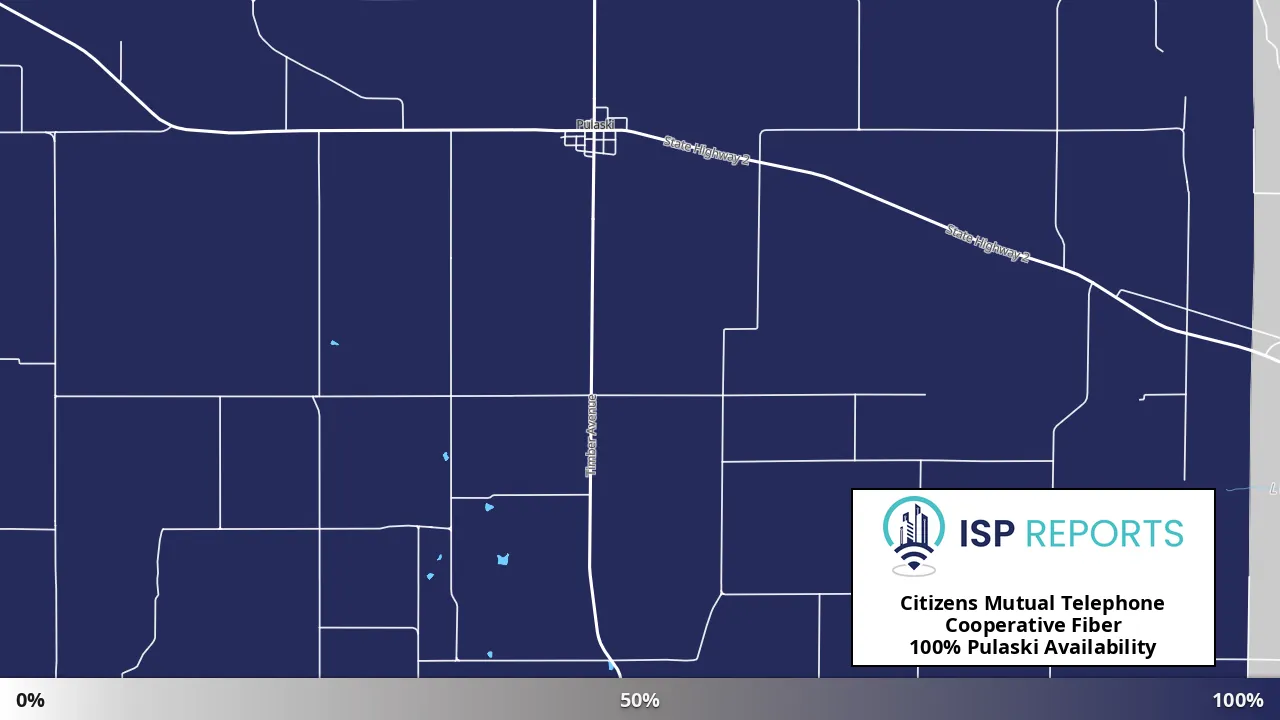 Pulaski, IA map of internet availability