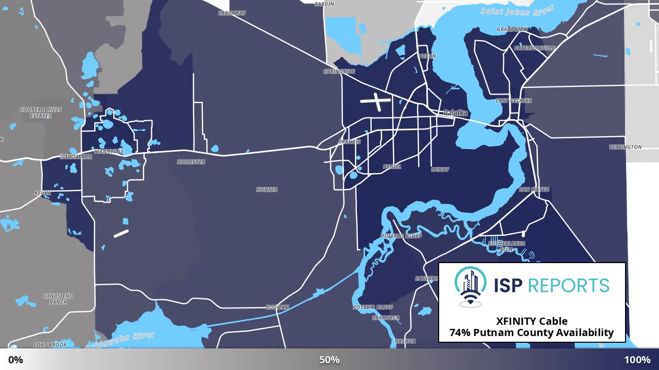 Putnam County, FL map of internet availability