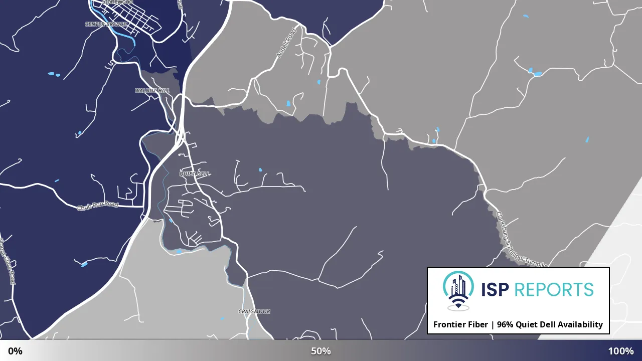 Quiet Dell, WV map of internet availability