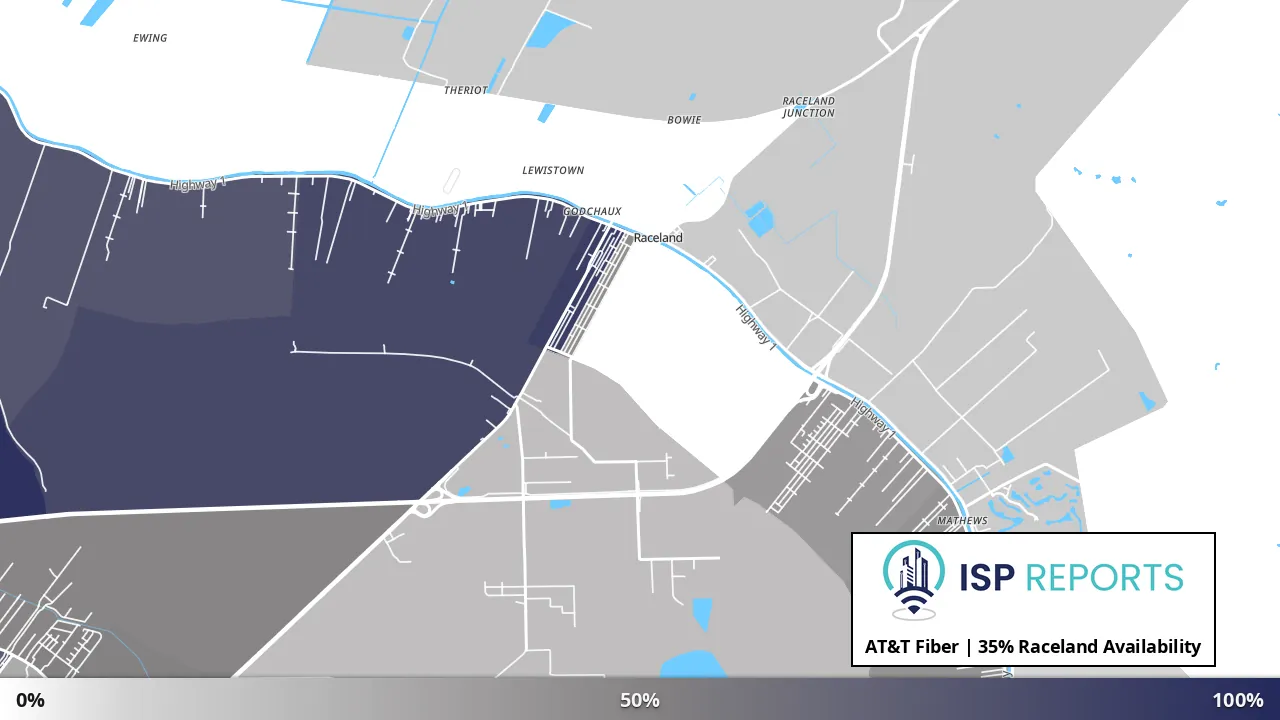 Raceland, LA map of internet availability