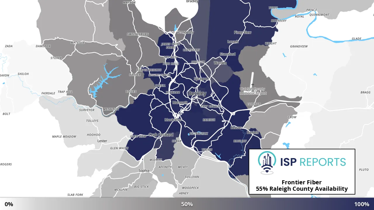 Raleigh County, WV map of internet availability