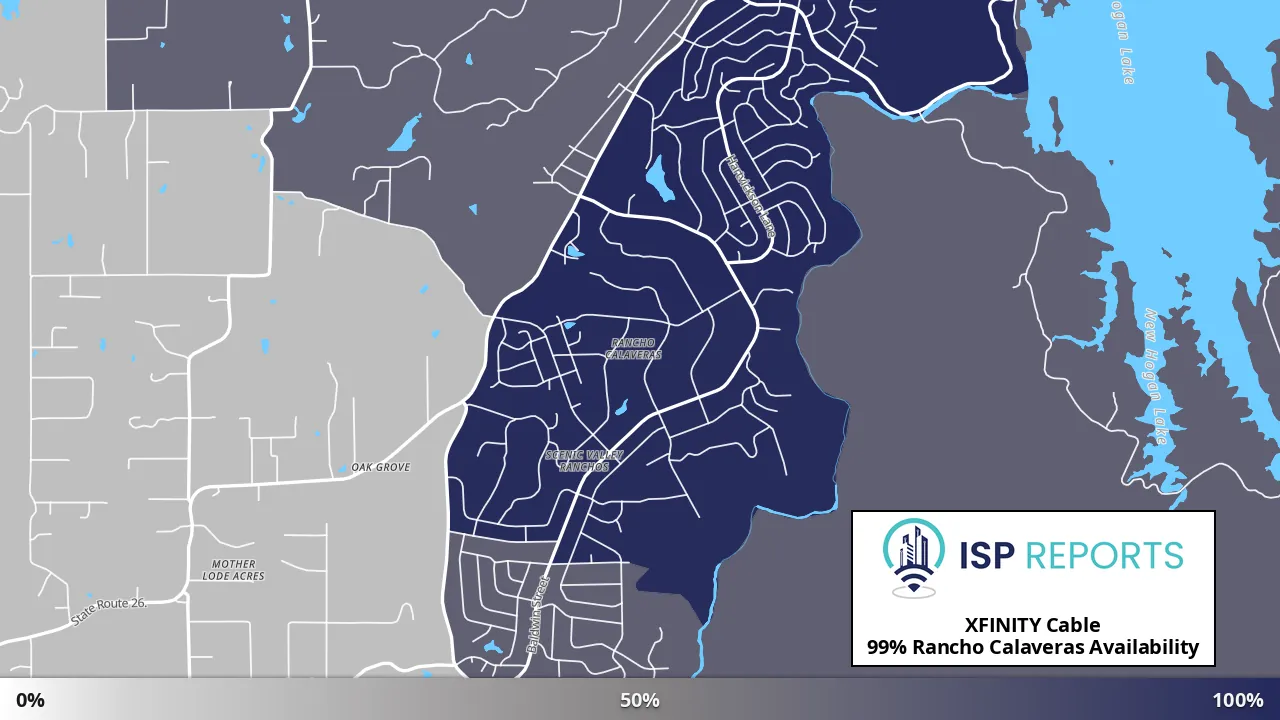 Rancho Calaveras, CA map of internet availability