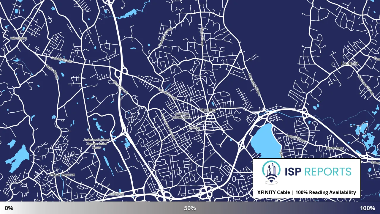 Reading, MA map of internet availability
