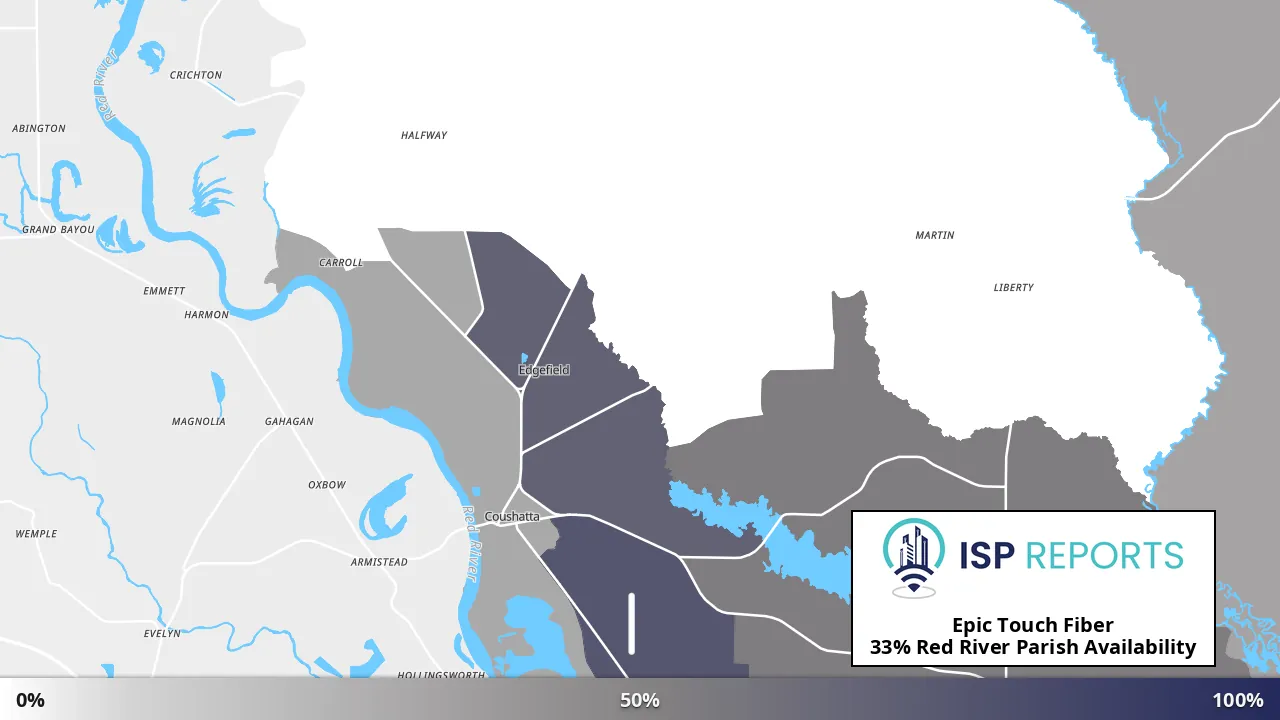 Red River Parish, LA map of internet availability