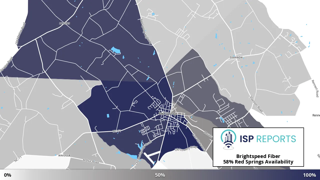 Red Springs, NC map of internet availability