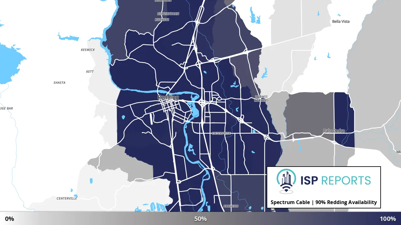 Redding, CA map of internet availability