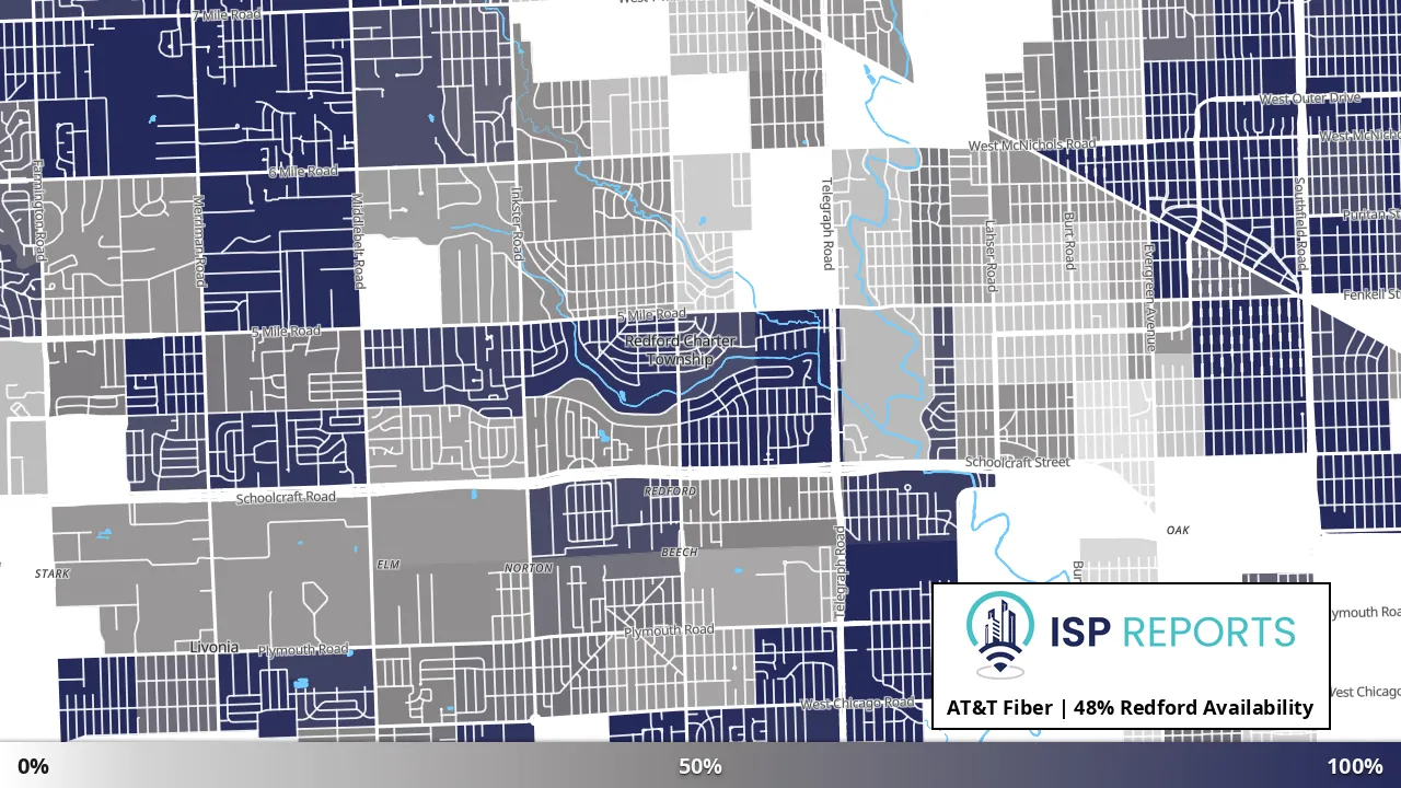 Redford, MI map of internet availability