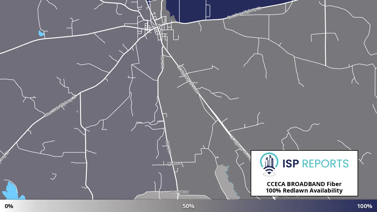 Redlawn, TX map of internet availability