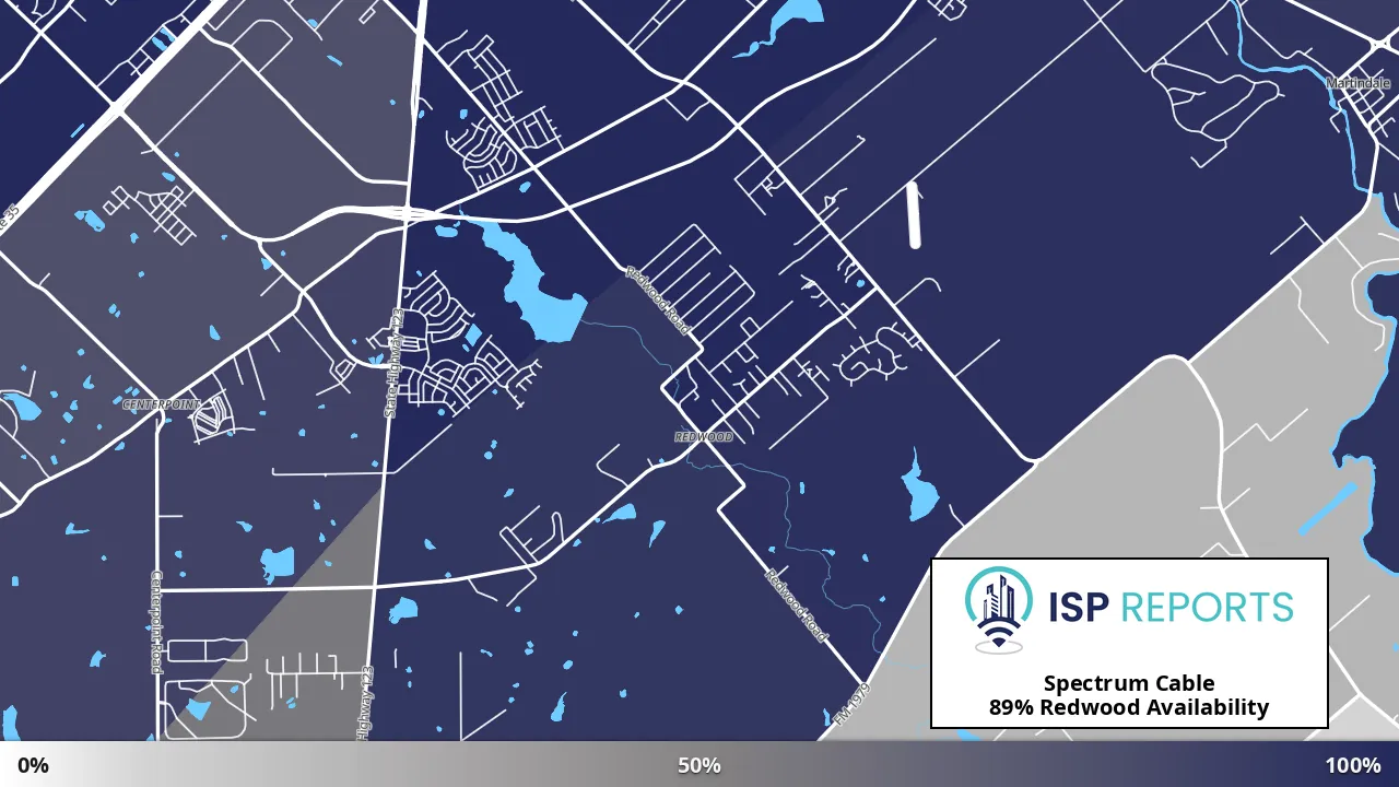 Redwood, TX map of internet availability