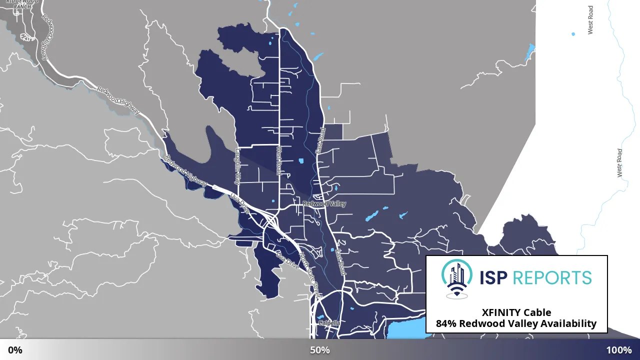 Redwood Valley, CA map of internet availability