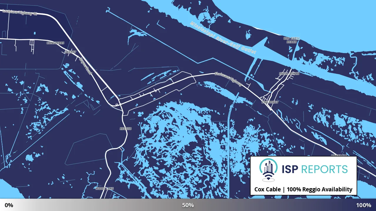 Reggio, LA map of internet availability