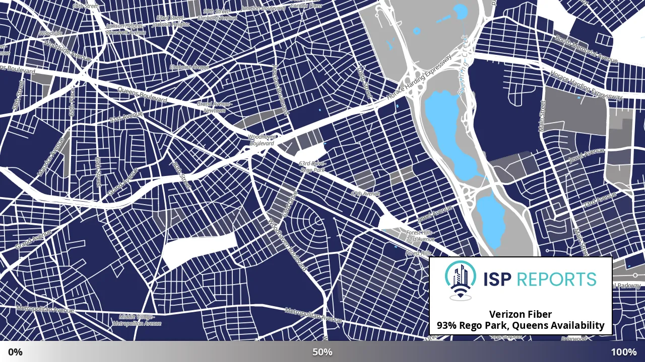 Rego Park, Queens, NY map of internet availability