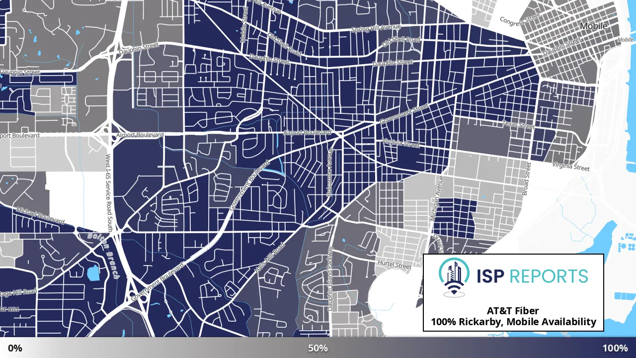 Rickarby, Mobile, AL map of internet availability