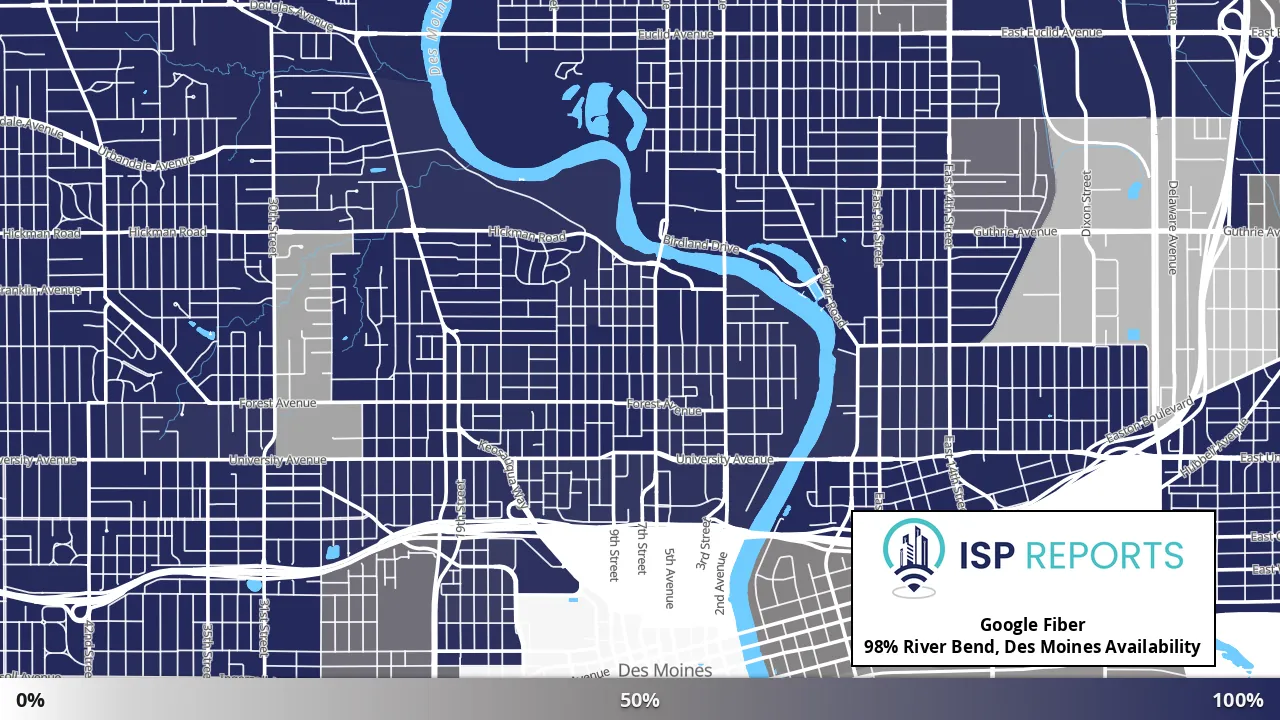 River Bend, Des Moines, IA map of internet availability