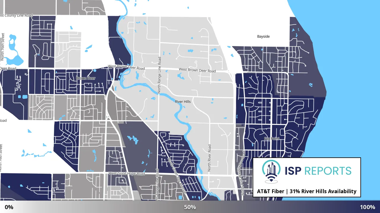River Hills, WI map of internet availability