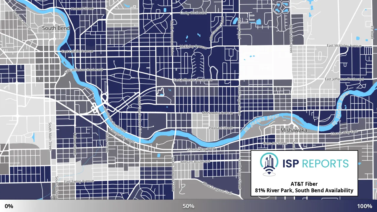 River Park, South Bend, IN map of internet availability
