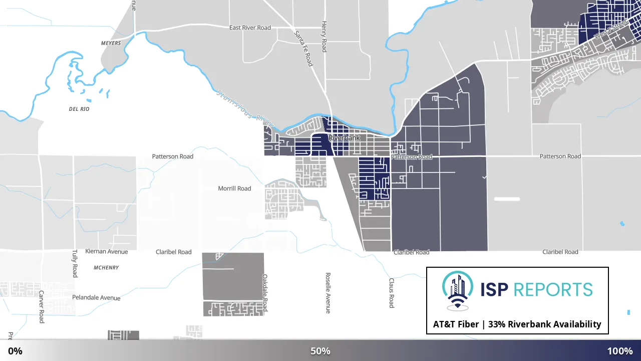 Riverbank, CA map of internet availability