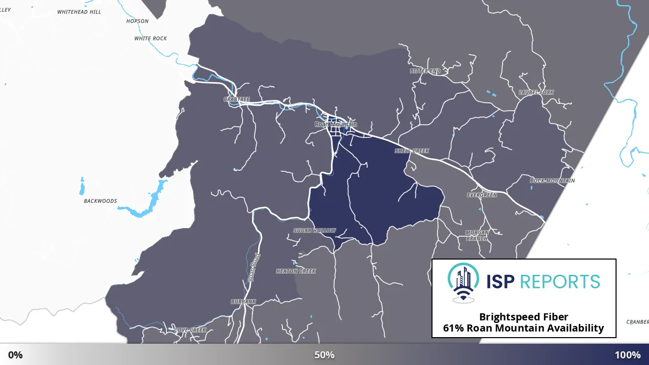Roan Mountain, TN map of internet availability