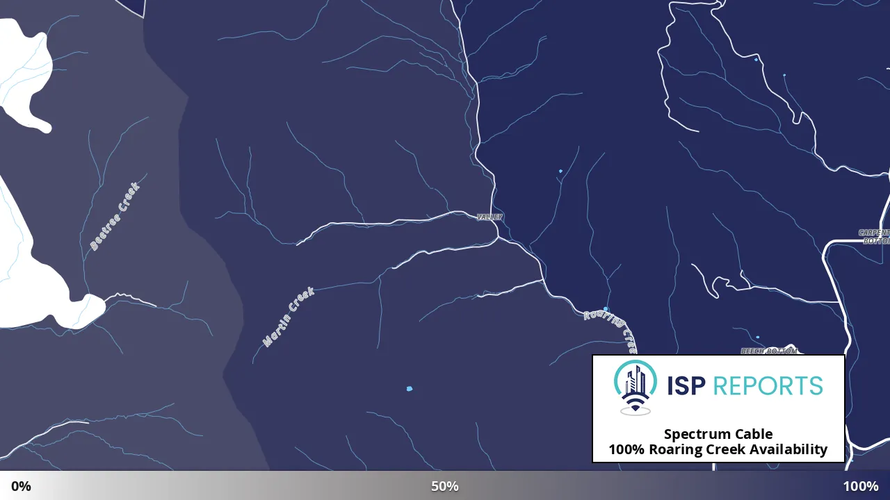 Roaring Creek, NC map of internet availability