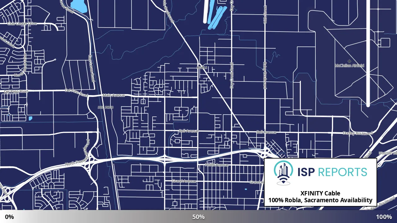 Robla, Sacramento, CA map of internet availability
