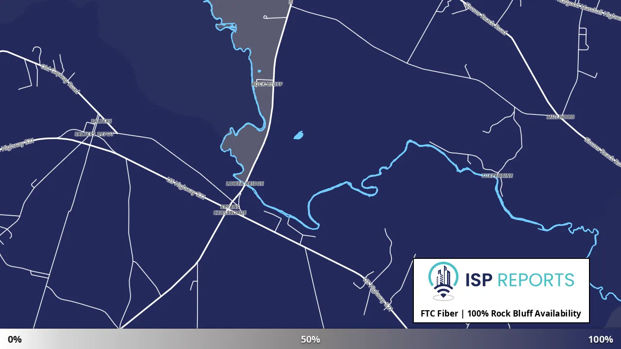 Rock Bluff, SC map of internet availability