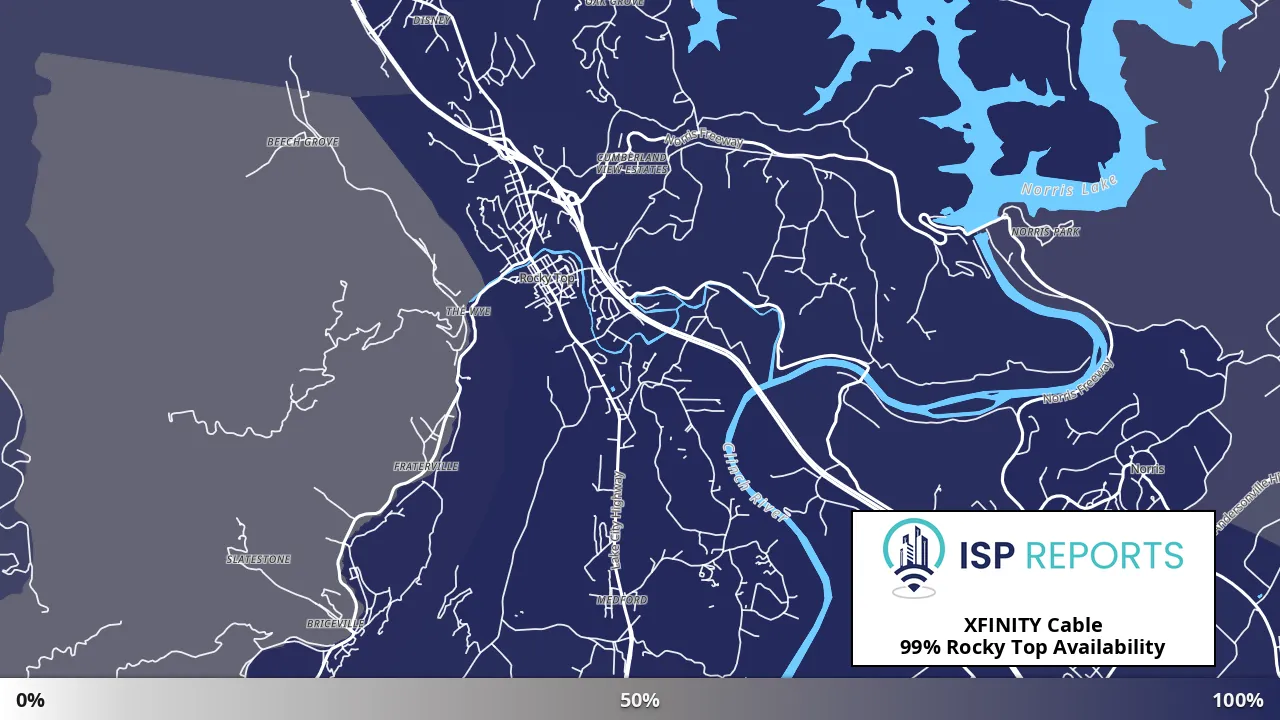 Rocky Top, TN map of internet availability
