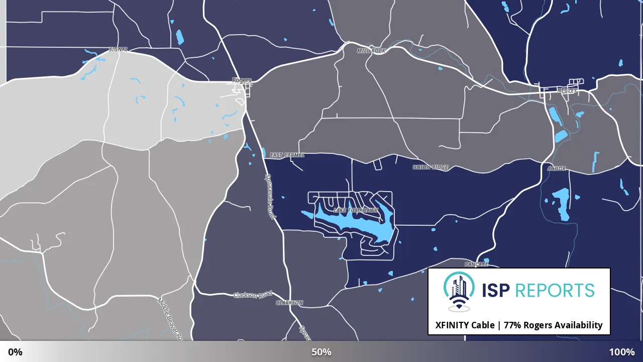 Rogers, OH map of internet availability