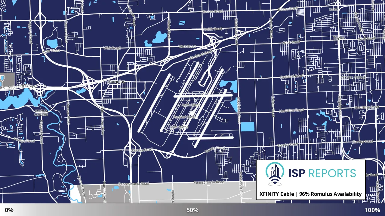 Romulus, MI map of internet availability