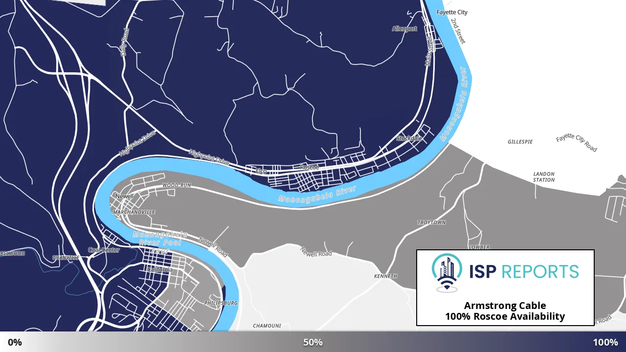 Roscoe, PA map of internet availability