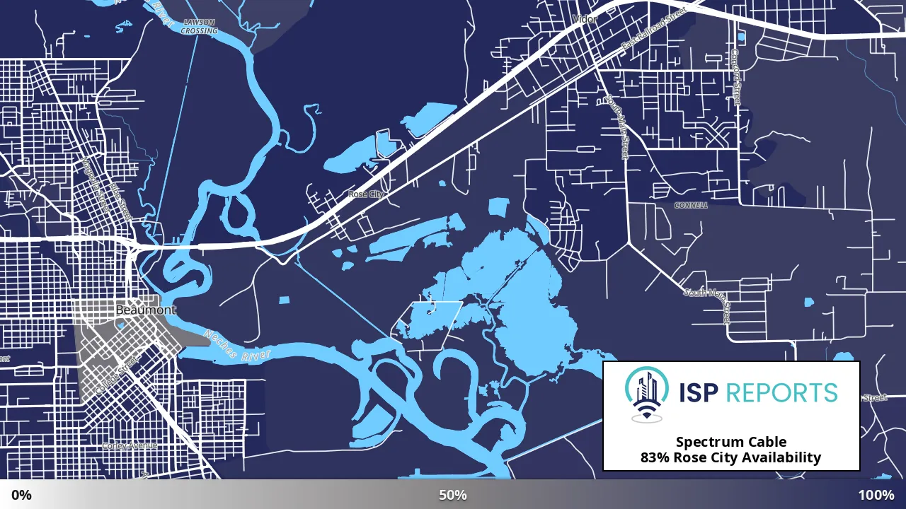 Rose City, TX map of internet availability