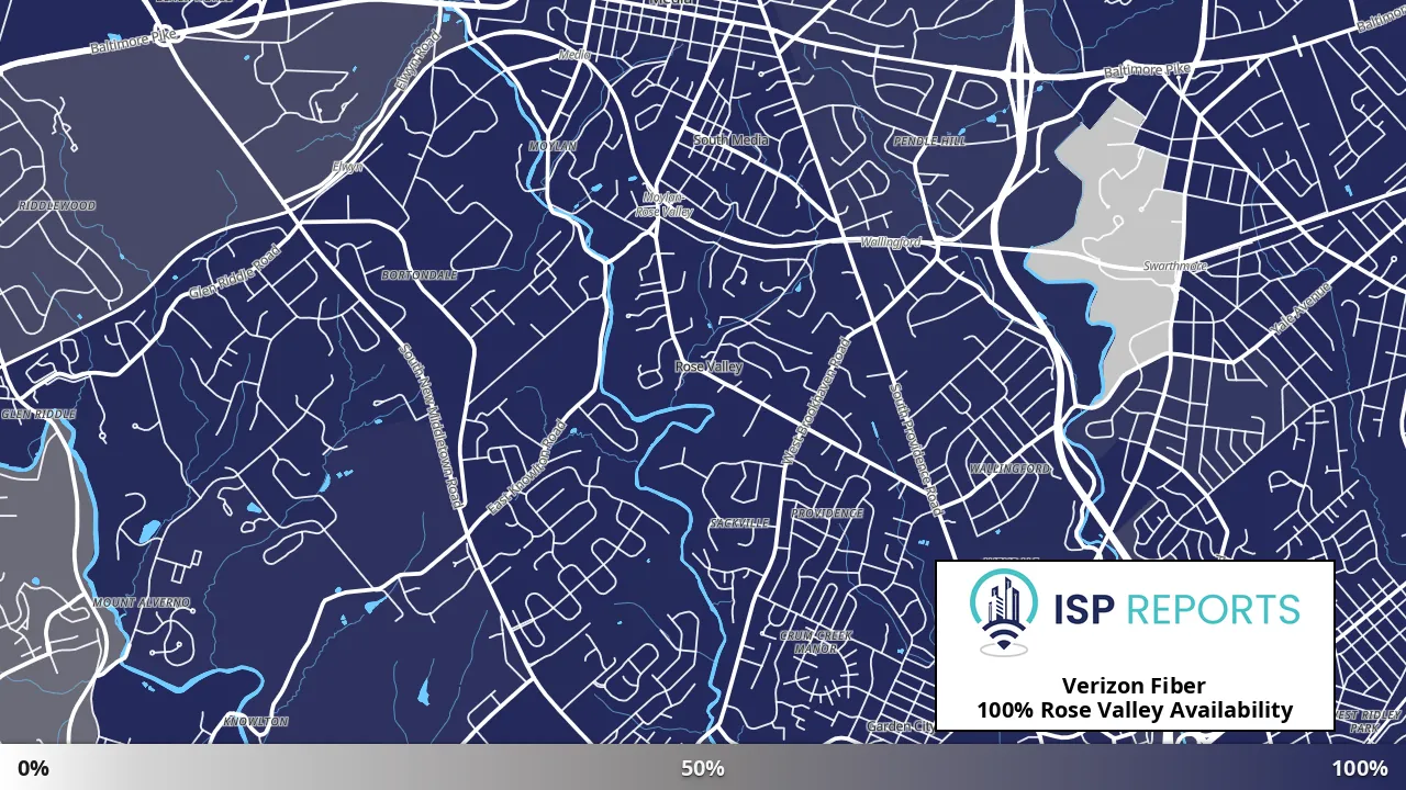 Rose Valley, PA map of internet availability