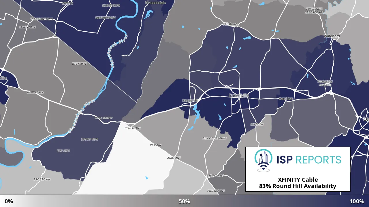 Round Hill, VA map of internet availability