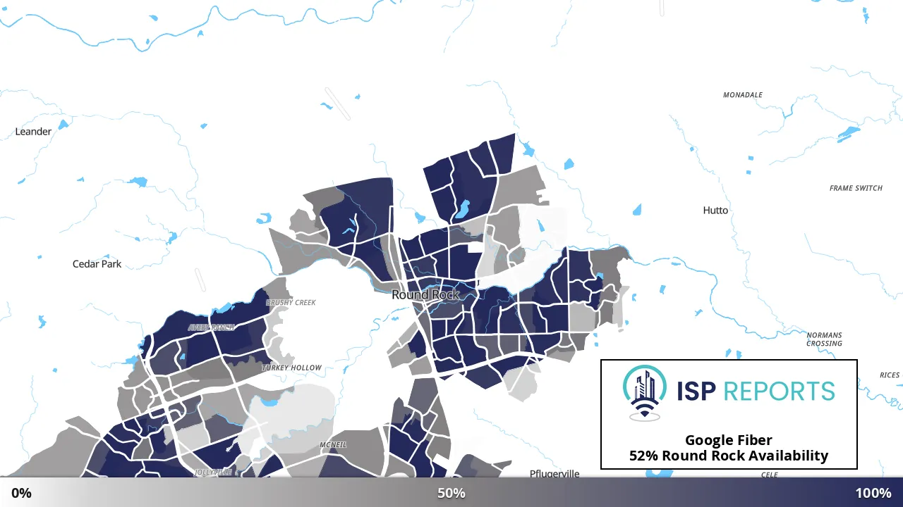 Round Rock, TX map of internet availability