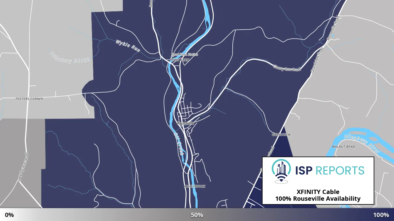 Rouseville, PA map of internet availability