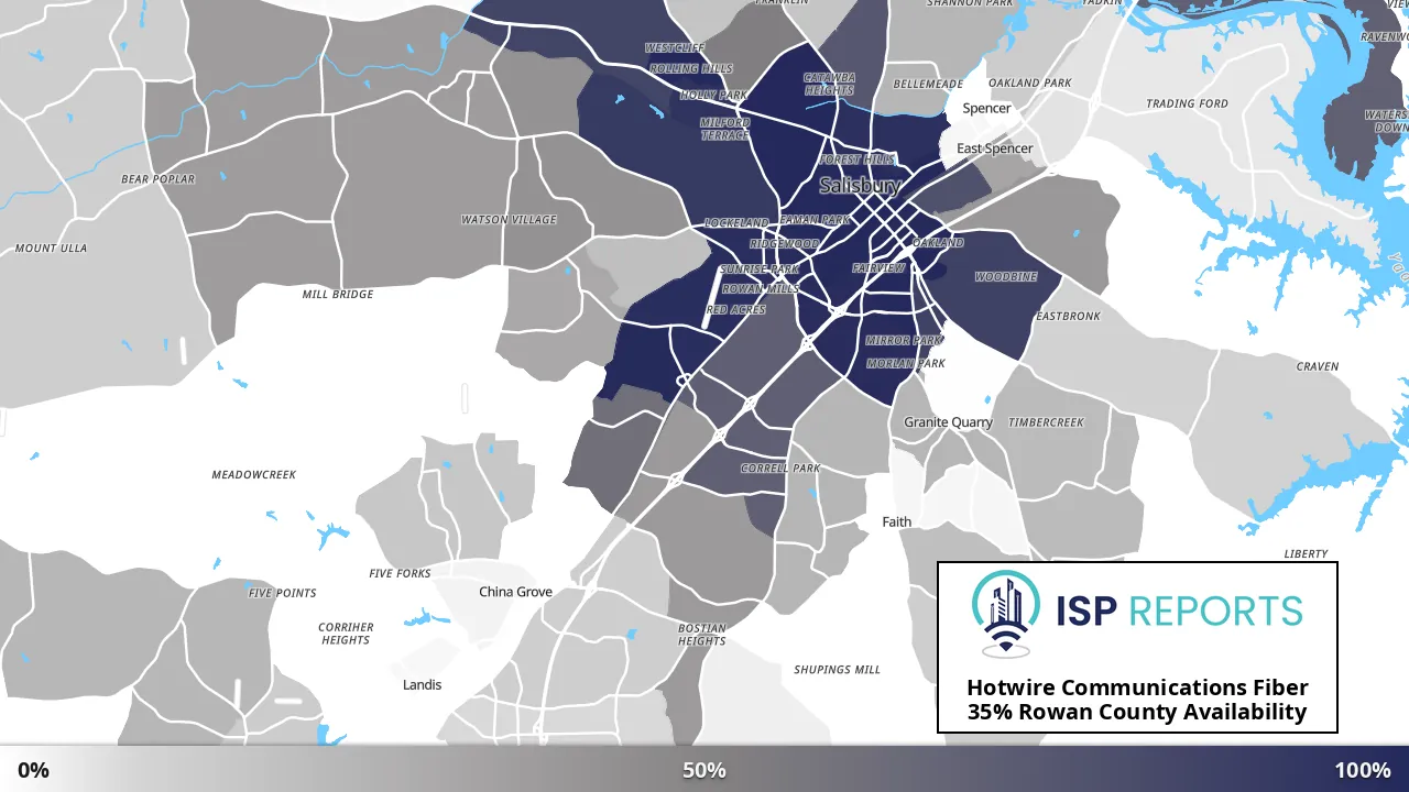 Rowan County, NC map of internet availability