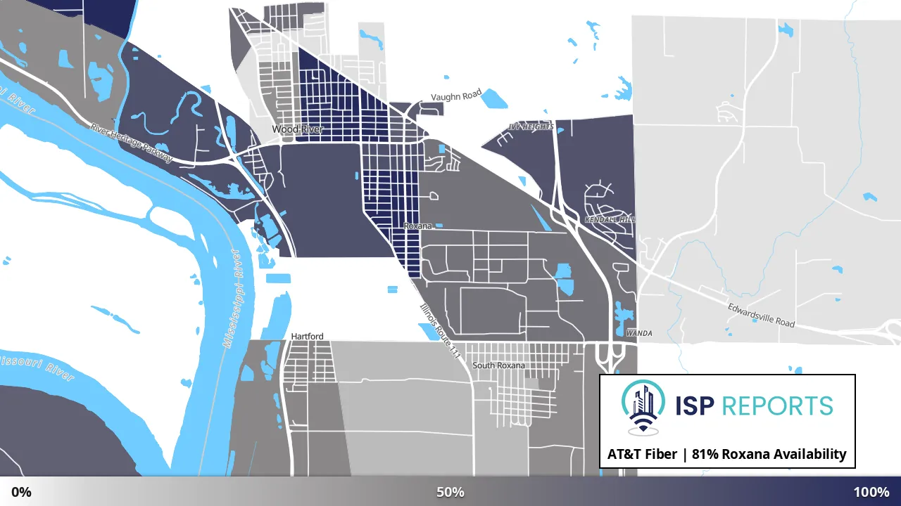 Roxana, IL map of internet availability