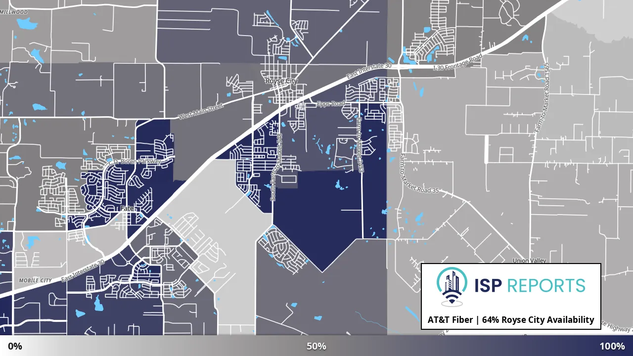 Royse City, TX map of internet availability