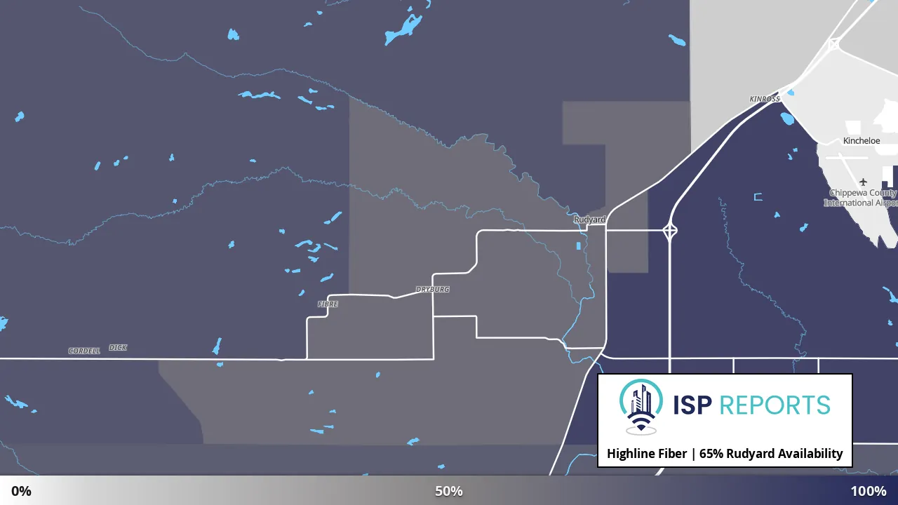 Rudyard, MI map of internet availability