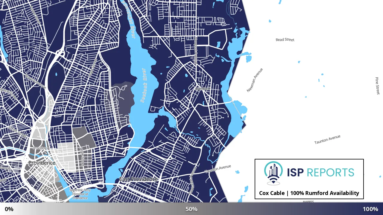 Rumford, RI map of internet availability