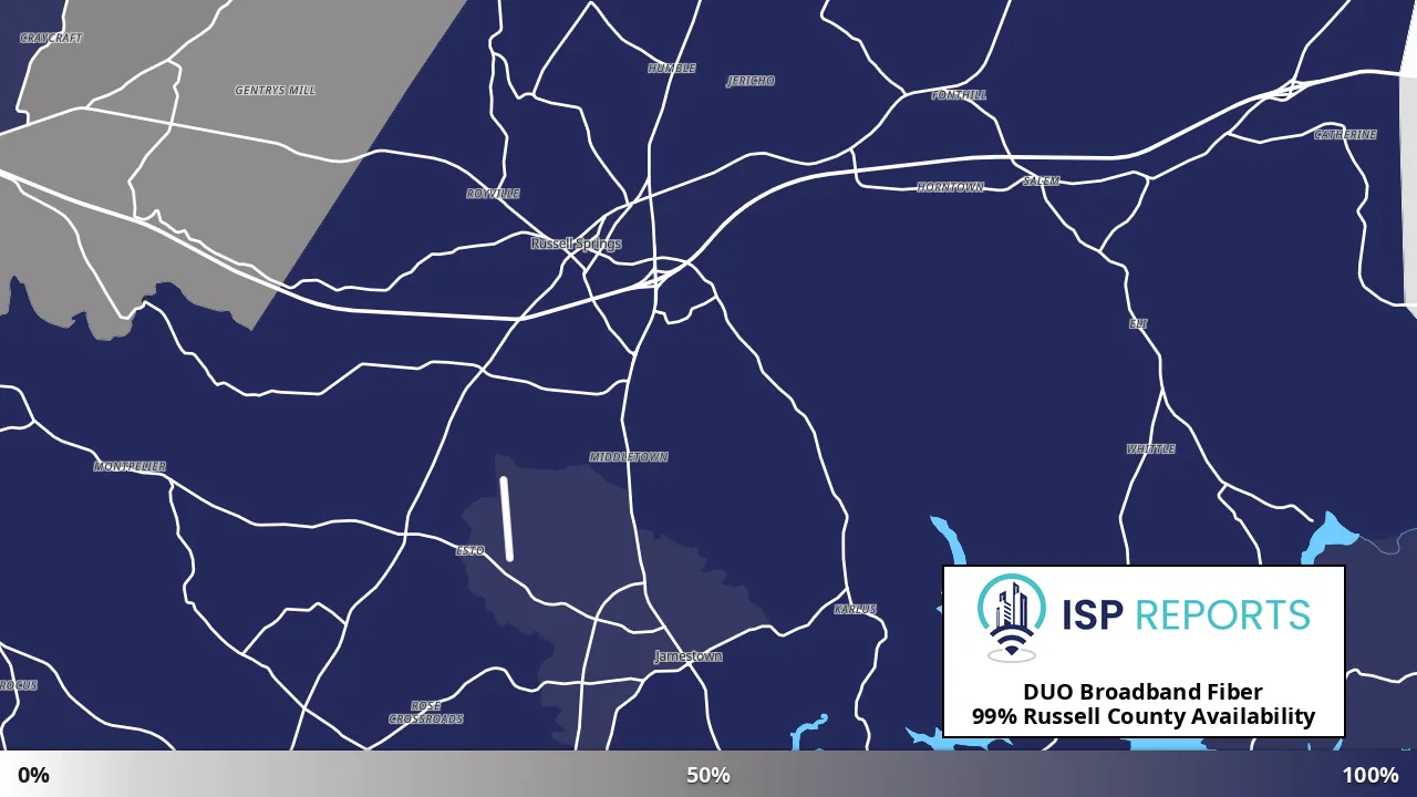 Russell County, KY map of internet availability