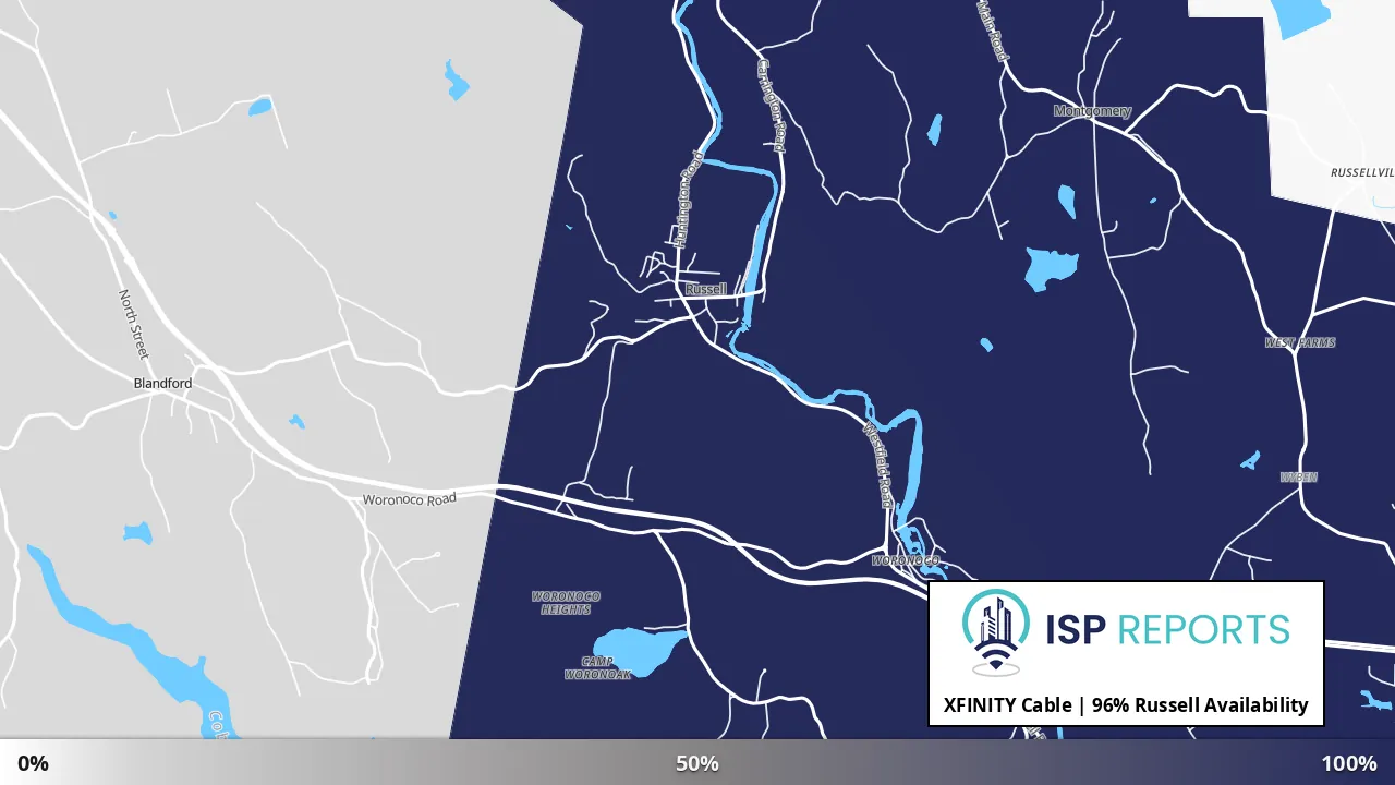 Russell, MA map of internet availability