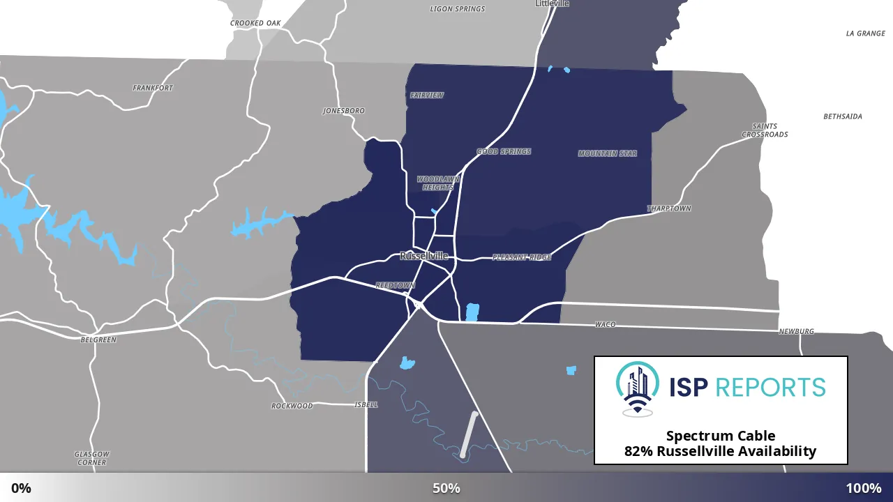 Russellville, AL map of internet availability